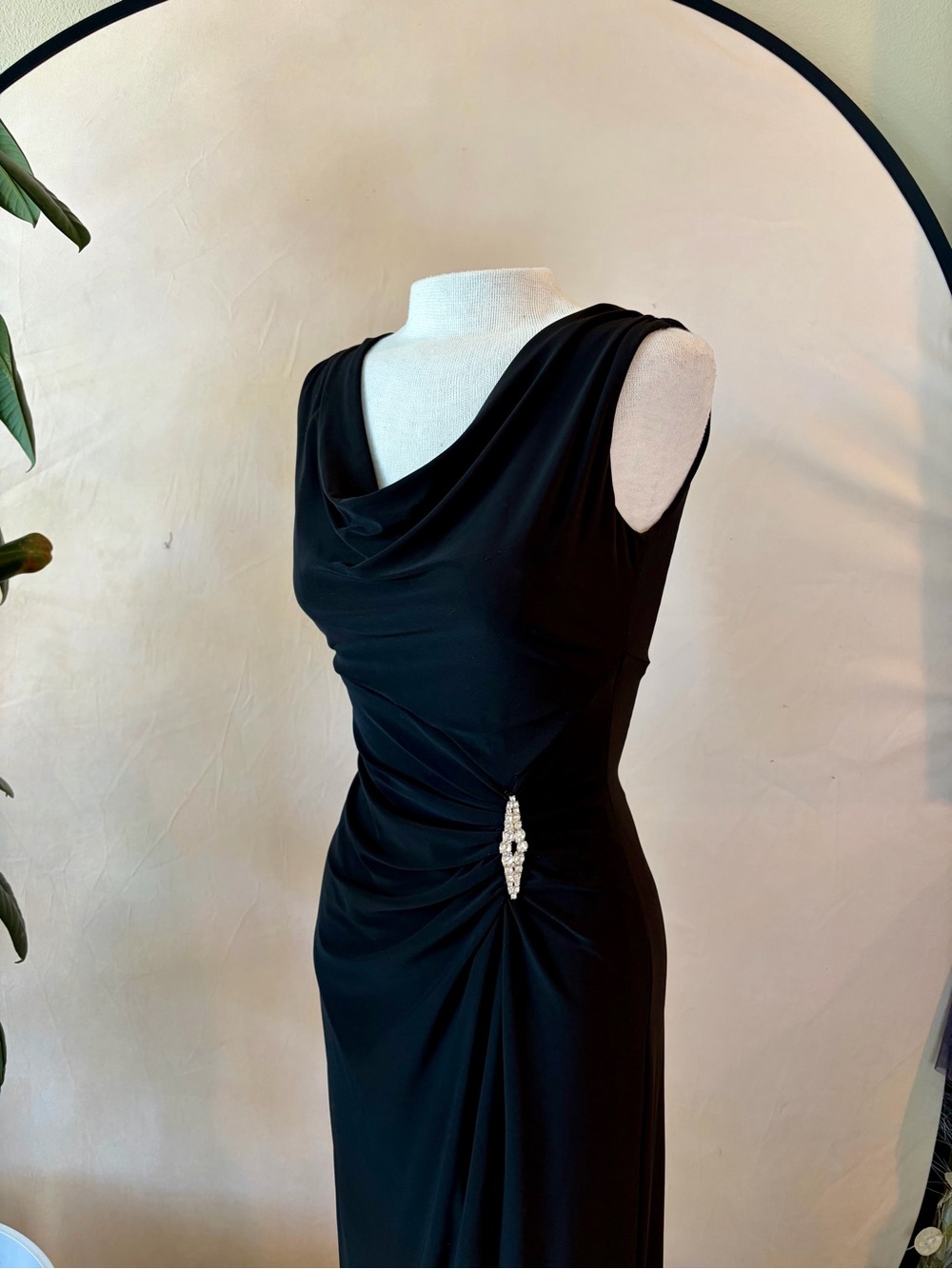 Cache Black Cowl Neck Maxi Dress with Side Rhinestone Detail